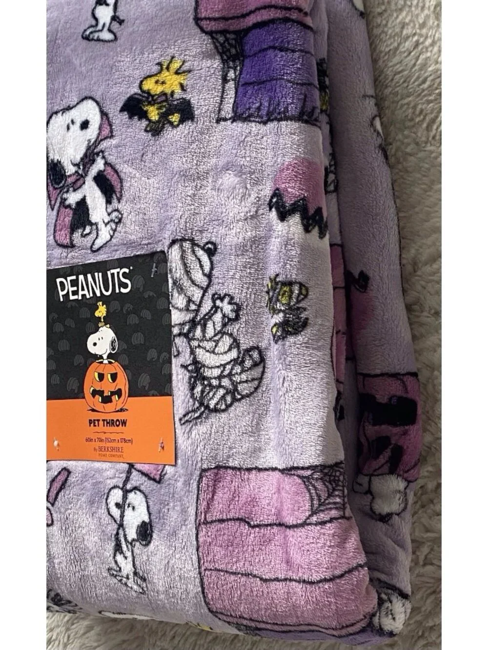 Peanuts Snoopy Woodstock Halloween BOO Throw Blanket 60